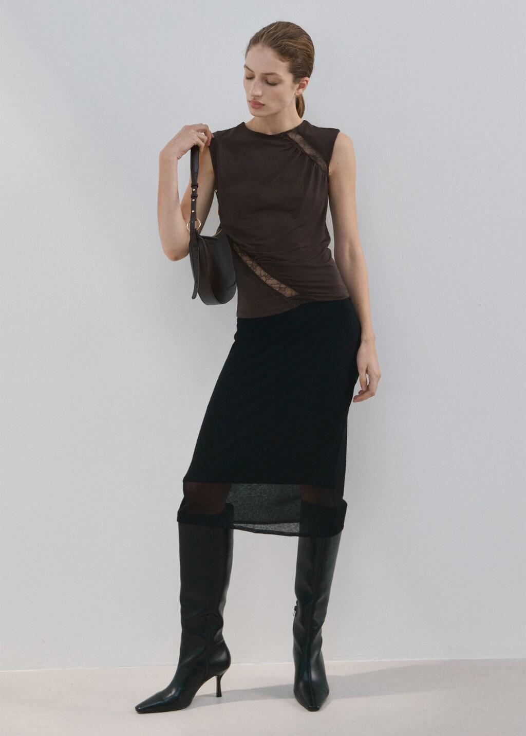 Brown Ruched Fitted Top, Brown, large image number 0
