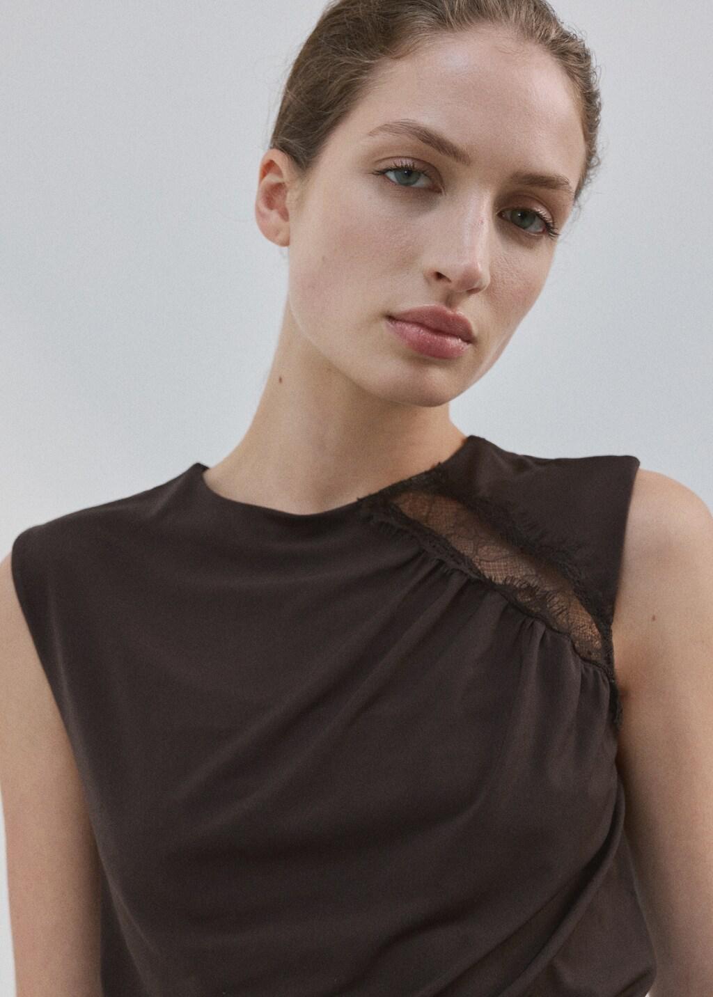Brown Ruched Fitted Top, Brown, large image number 4