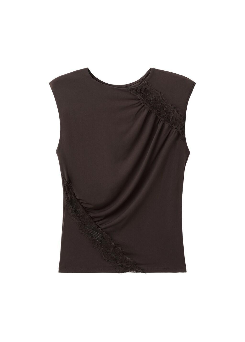 Brown Ruched Fitted Top, Brown, large image number 6