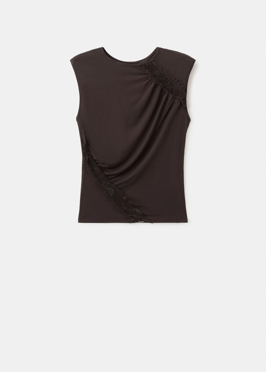 Brown Ruched Fitted Top, Brown, large image number 7