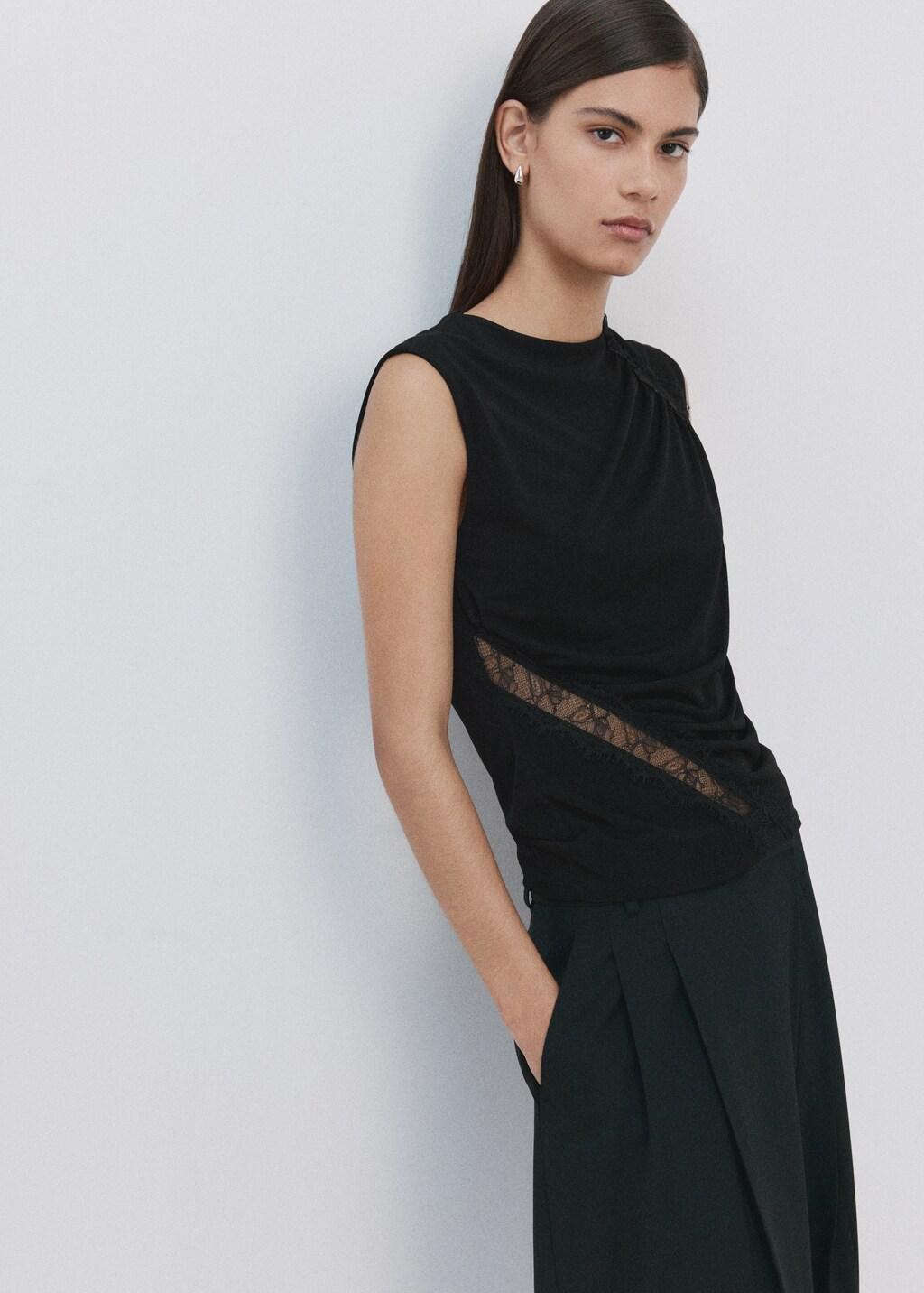 Black Ruched Fitted Top, Black, large image number 3