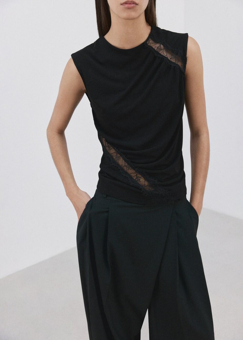 Black Ruched Fitted Top, Black, large image number 6