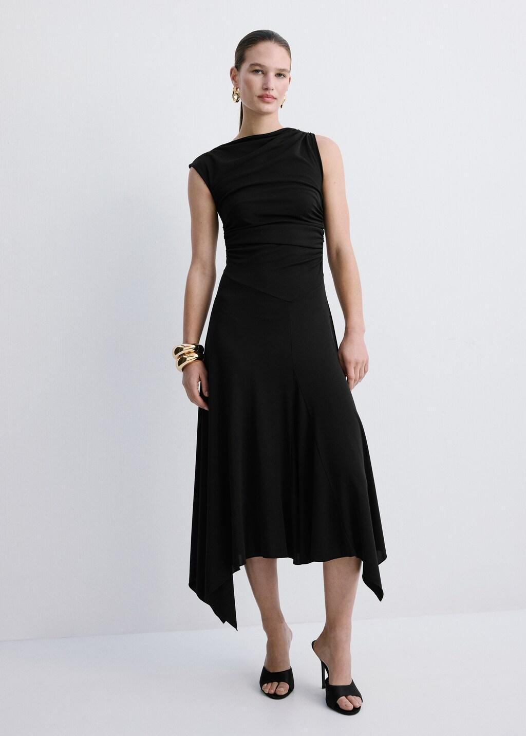 Black Asymmetrical Flared Dress, 0201_99, large image number 0