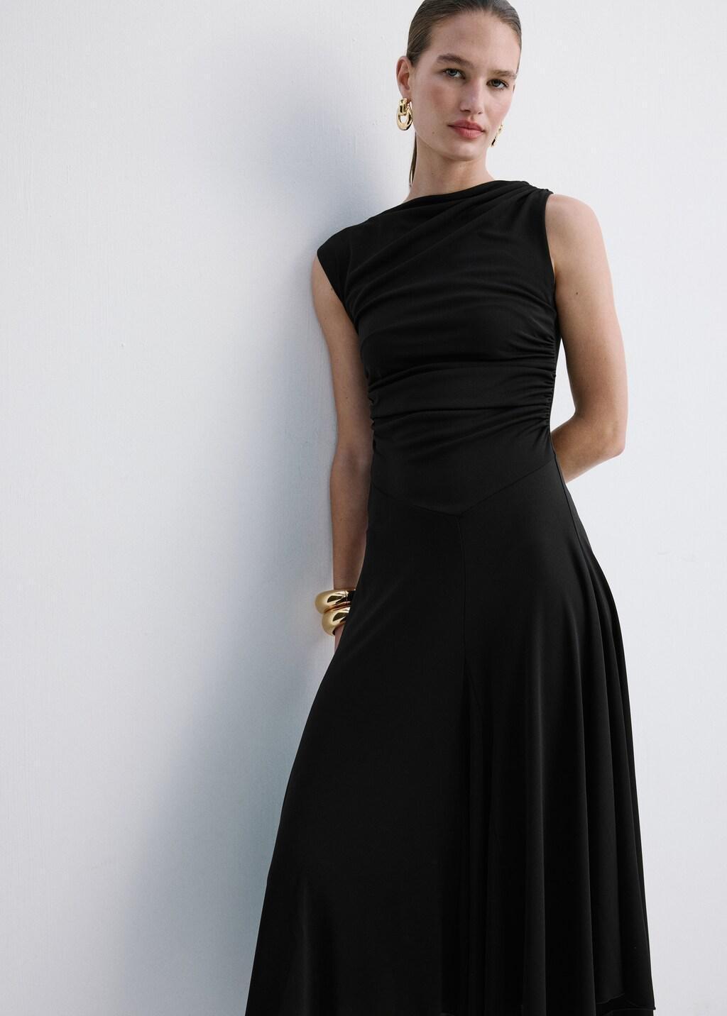 Black Asymmetrical Flared Dress, 0201_99, large image number 3