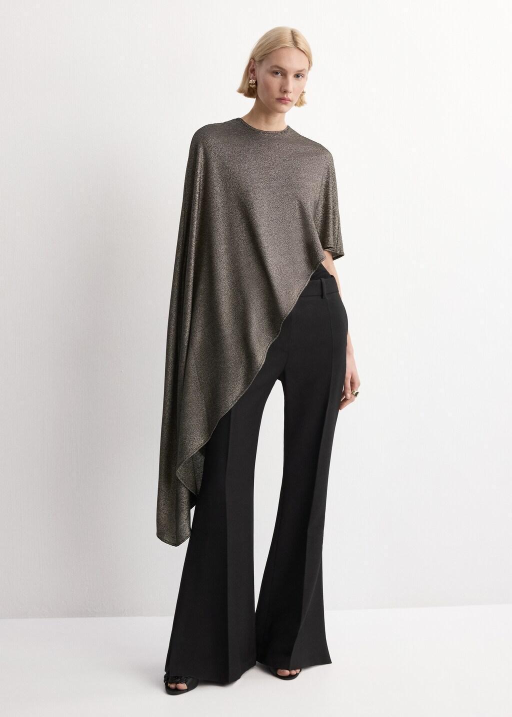 Black Asymmetrical Round-Neck Cape, Black, medium