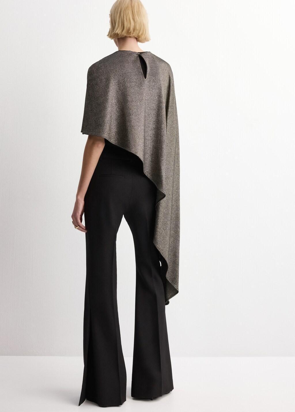 Black Asymmetrical Round-Neck Cape, Black, medium
