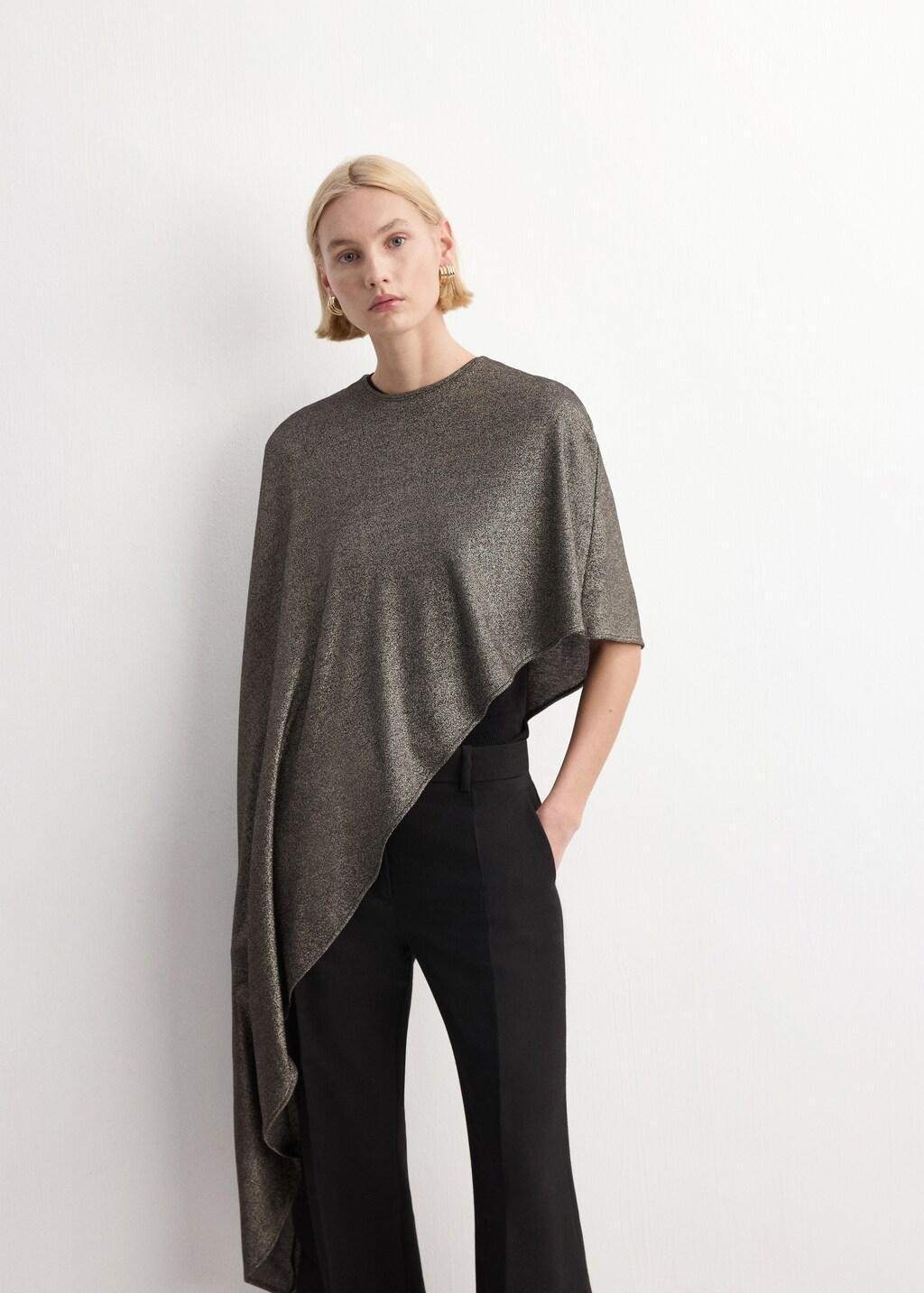 Black Asymmetrical Round-Neck Cape, 0201_99, large image number 3