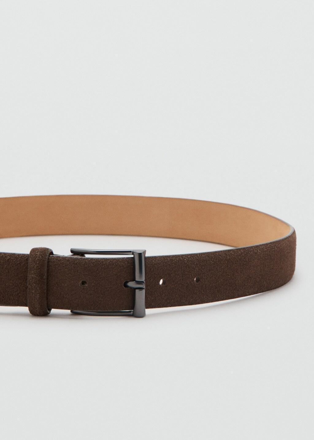 Brown Suede Leather Belt, Brown, large image number 0