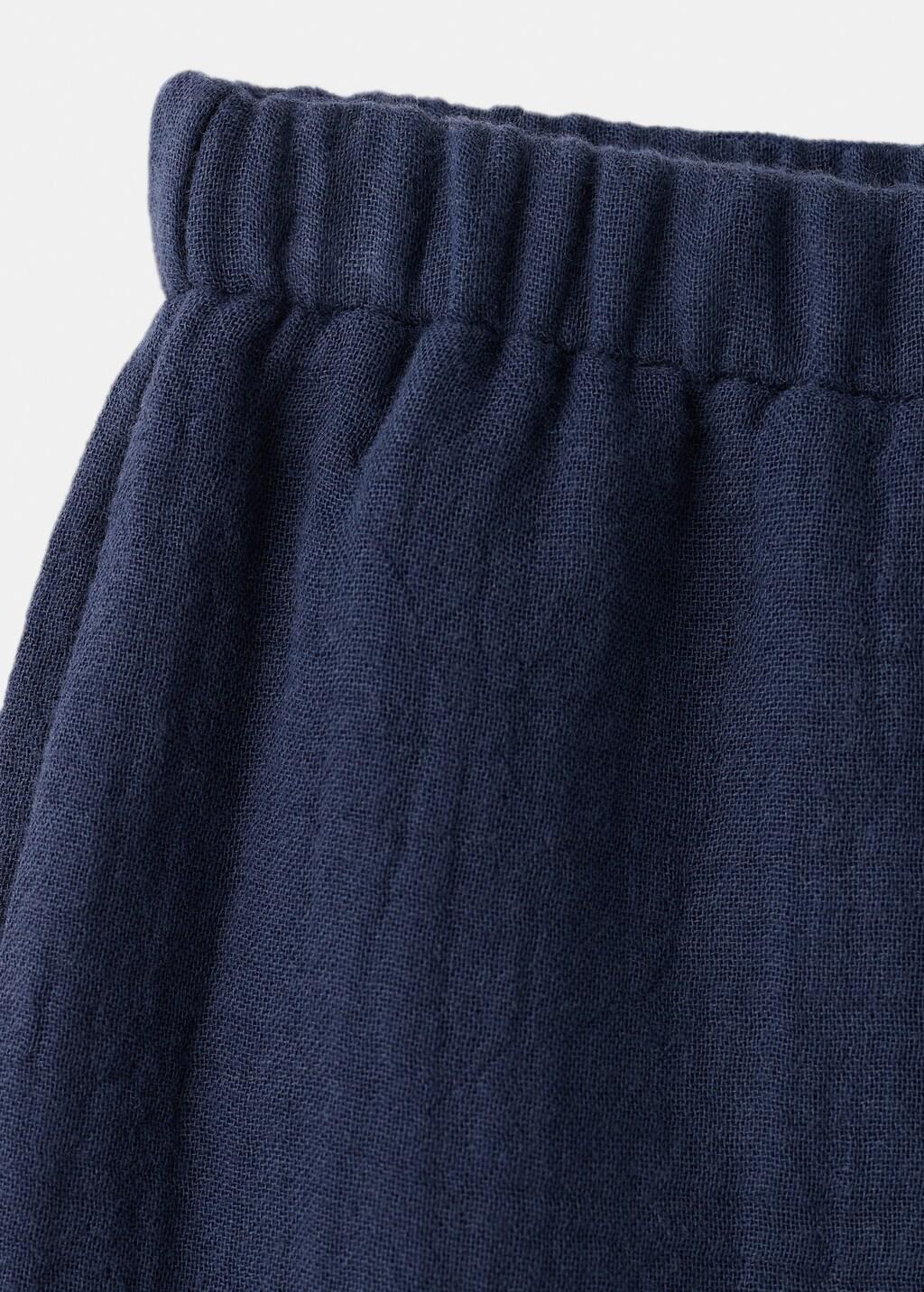 Navy Embroidered Floral Cotton Trousers, Baby Girl, Navy, large image number 1