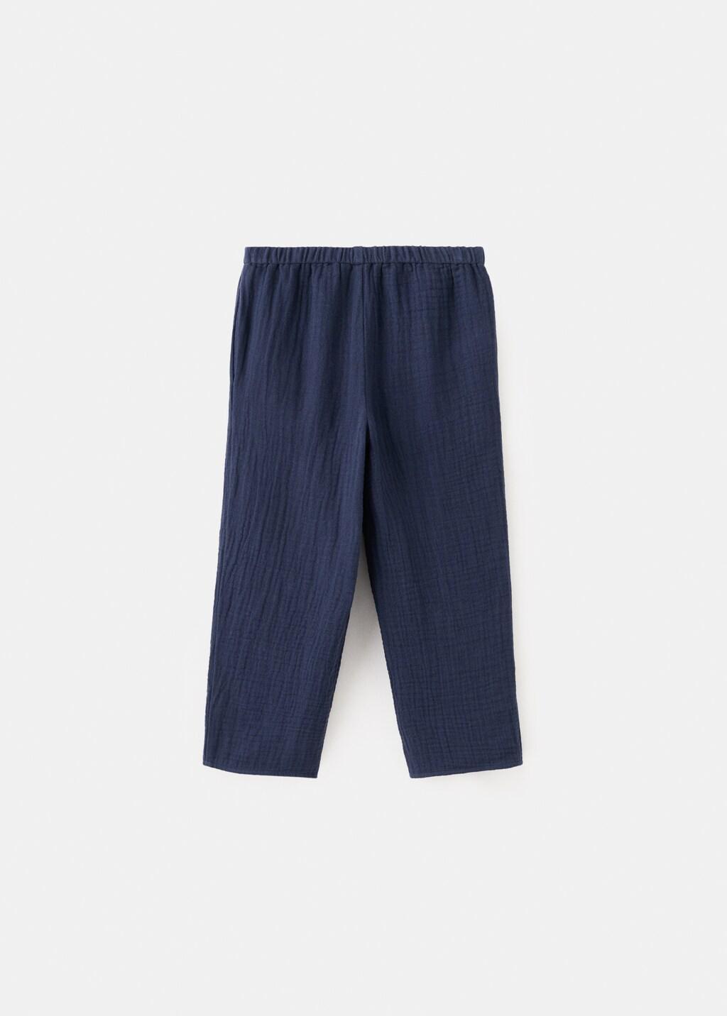 Navy Embroidered Floral Cotton Trousers, Baby Girl, Navy, medium