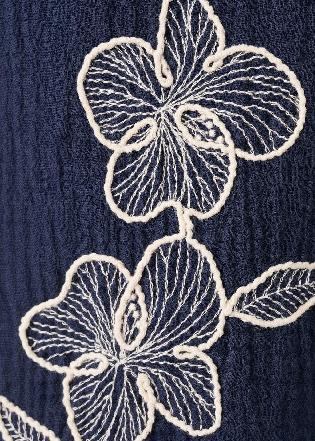 Navy Embroidered Floral Cotton Trousers, Baby Girl, Navy, large image number 4