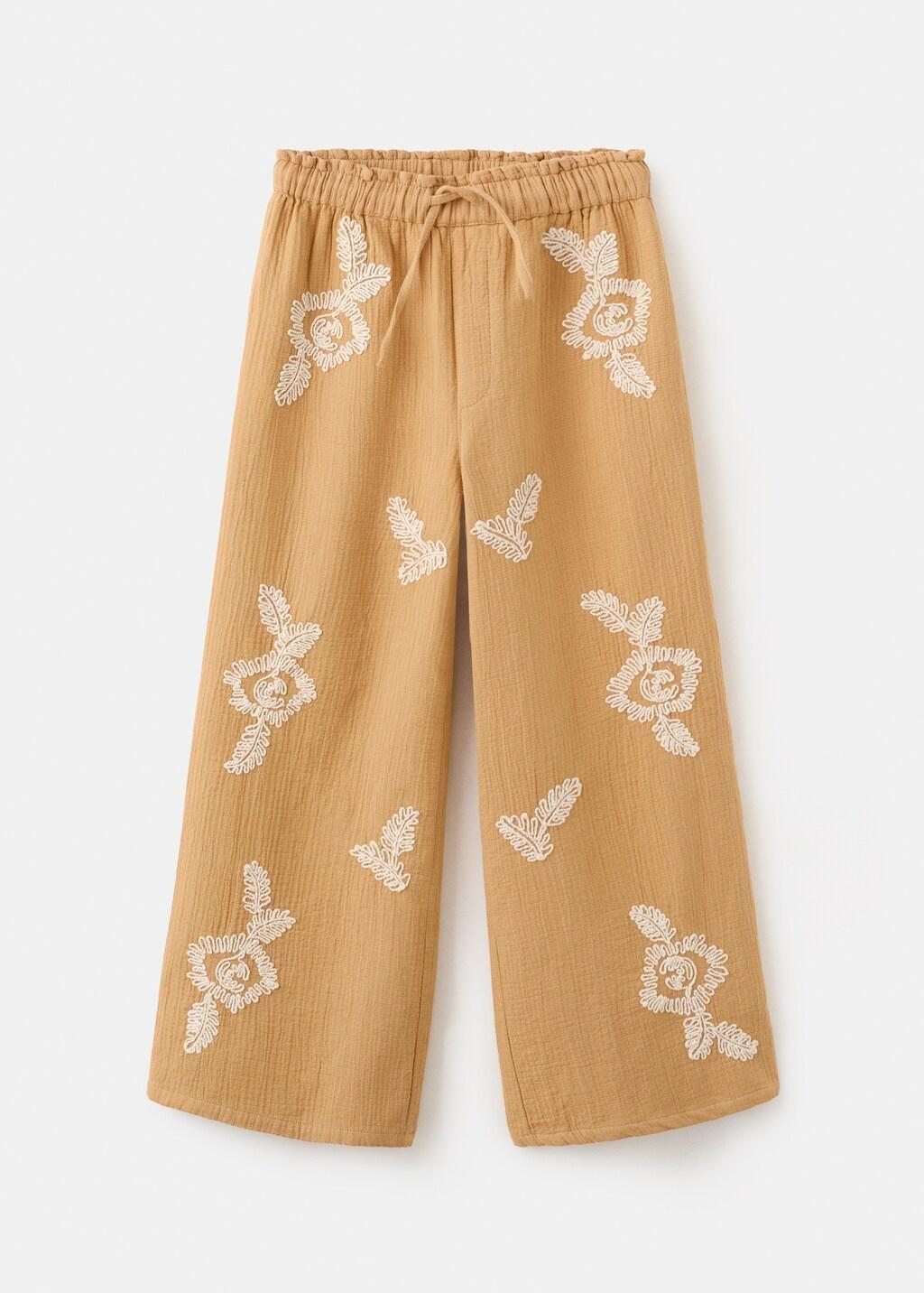 Yellow Textured Embroidered Pants, Kids Girls, Medium Yellow, large image number 6