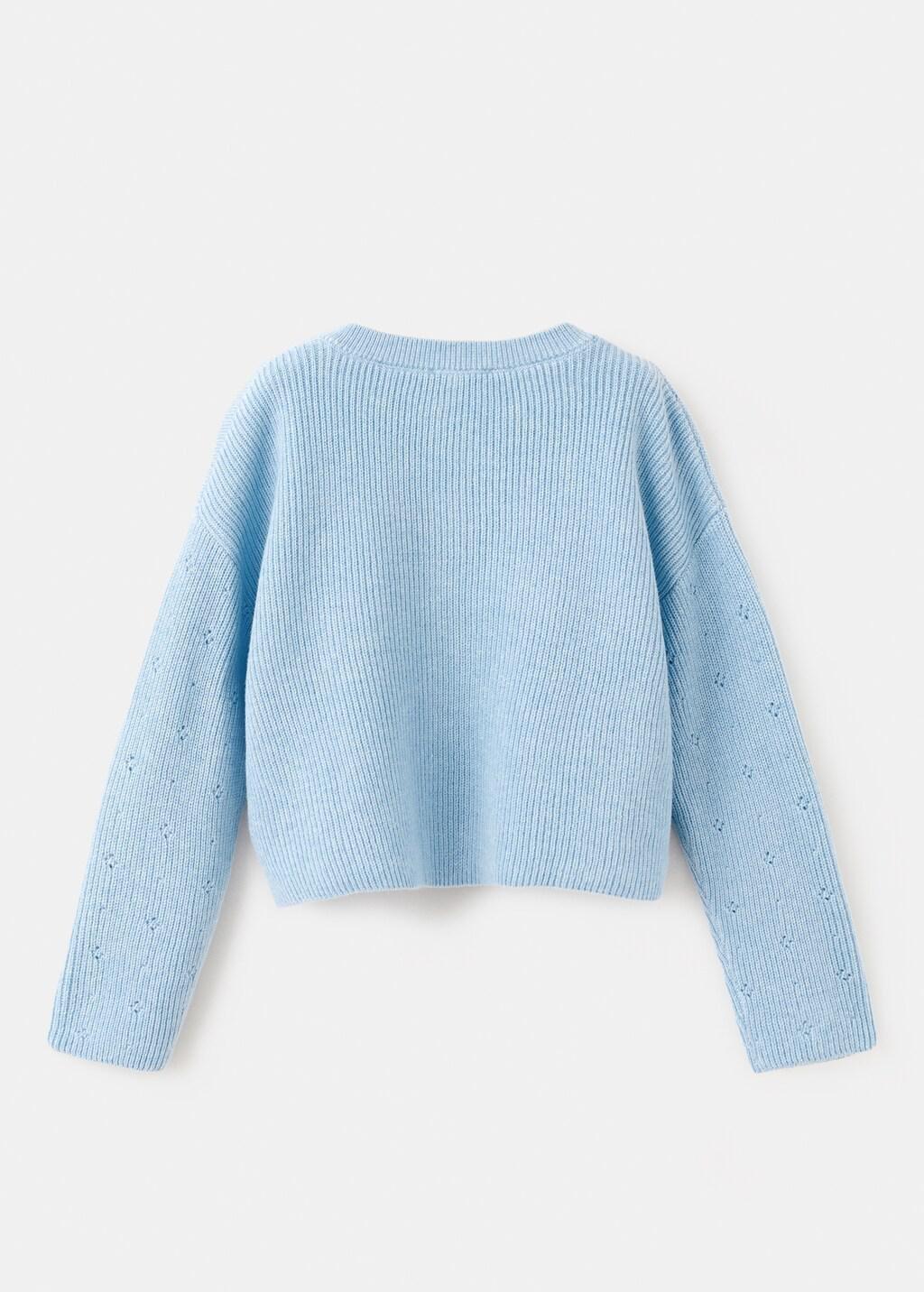 Blue Openwork Detail Knit Cardigan, Baby Girls, Light-Pastel Blue, large image number 1