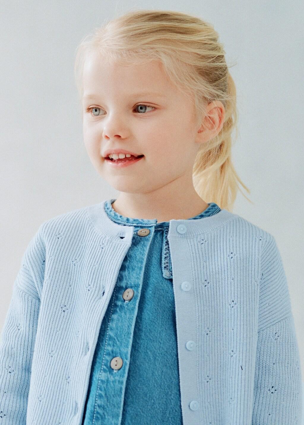 Blue Openwork Detail Knit Cardigan, Baby Girls, Light-Pastel Blue, large image number 3