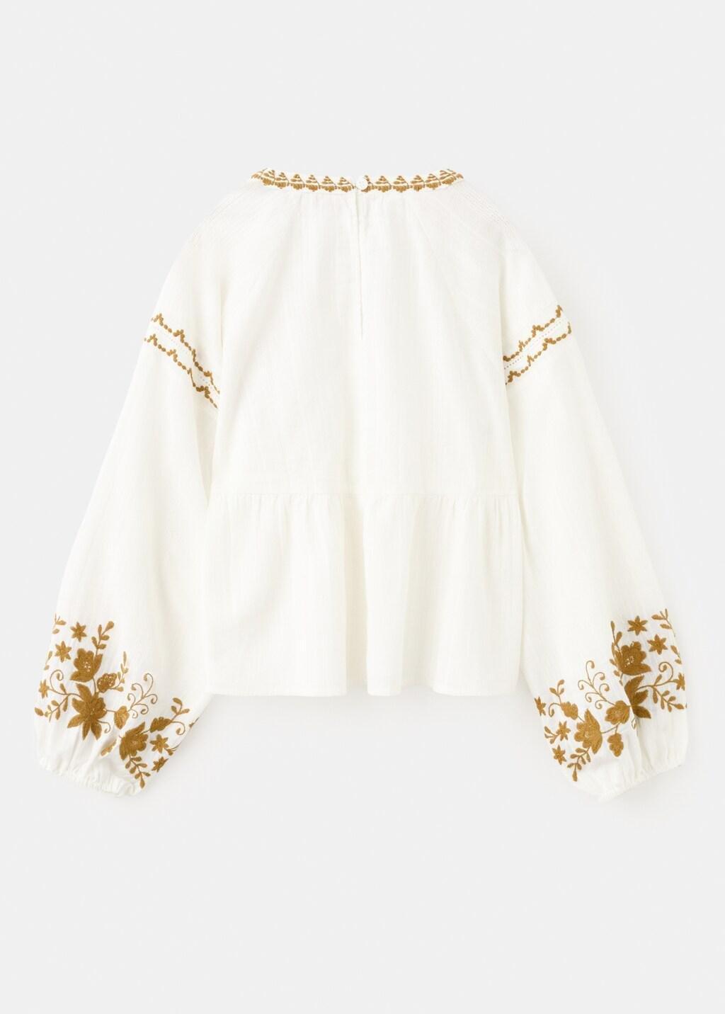 White Embroidered Printed Blouse, Kids Girls, White, medium
