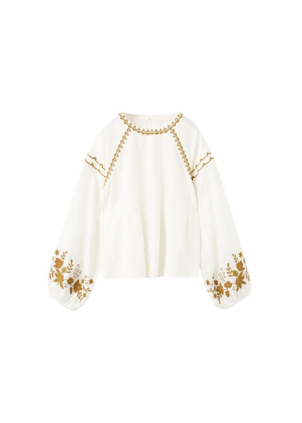 White Embroidered Printed Blouse, Kids Girls, White, large image number 4