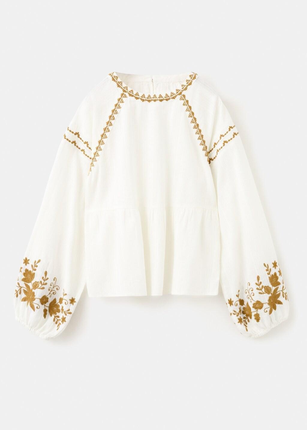 White Embroidered Printed Blouse, Kids Girls, White, large image number 5