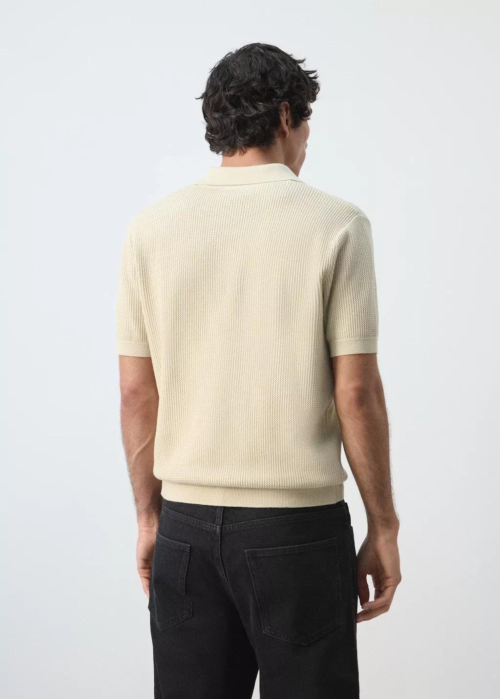 Brown Cotton Knitted Polo Structure, Light Pastel Brown, medium
