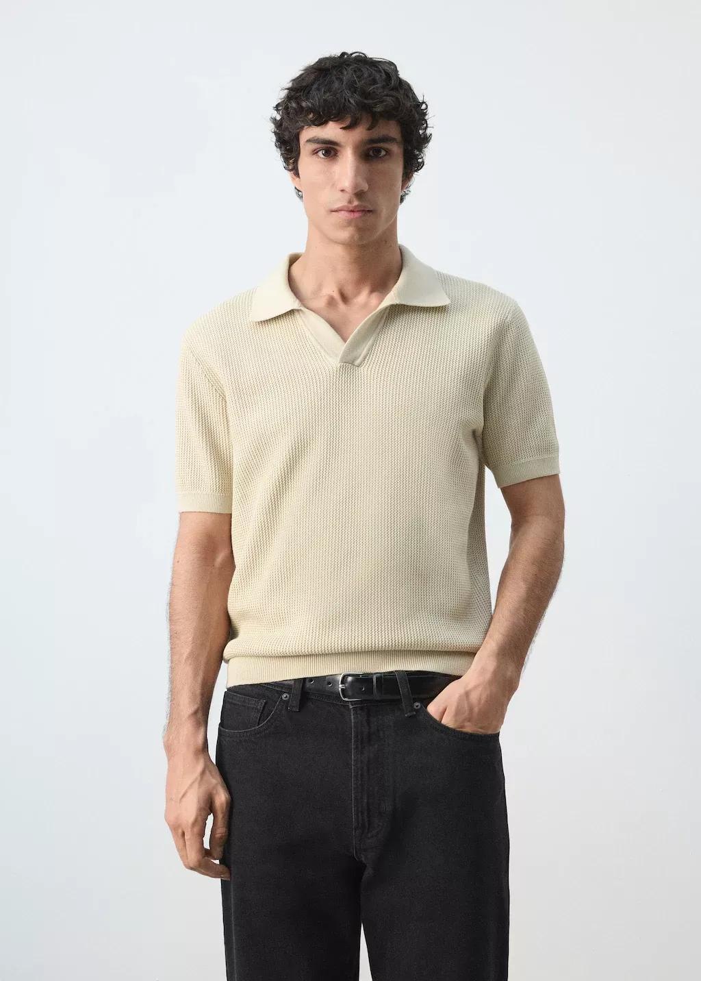 Brown Cotton Knitted Polo Structure, Light Pastel Brown, large image number 3