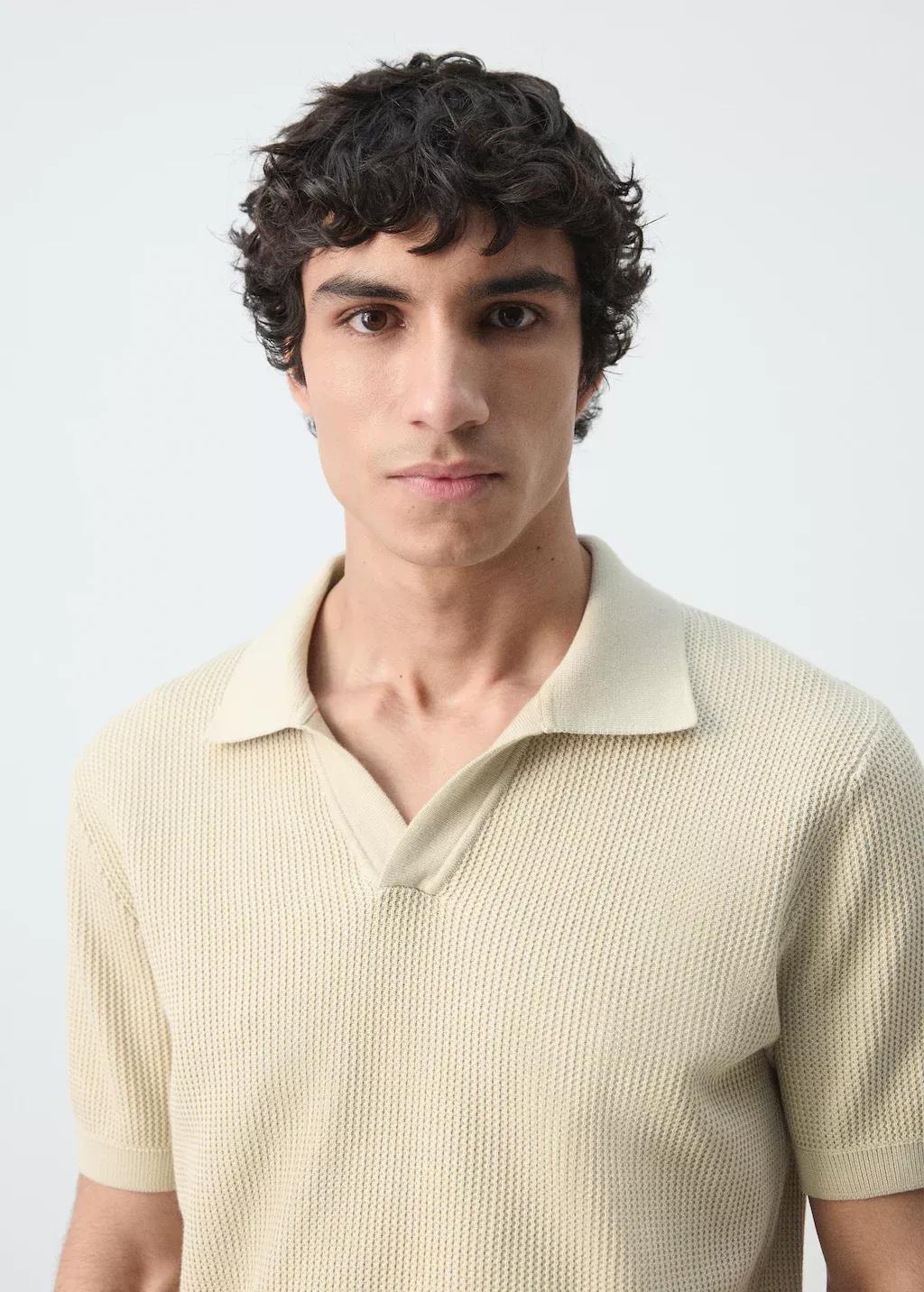 Brown Cotton Knitted Polo Structure, Light Pastel Brown, large image number 4