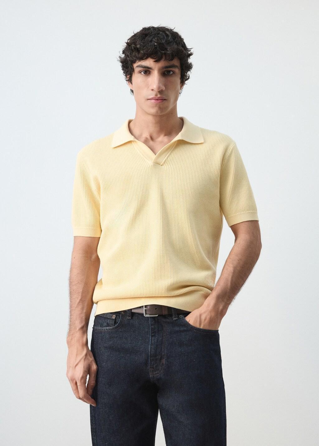 Yellow Cotton Knitted Polo Structure, Yellow, large image number 3