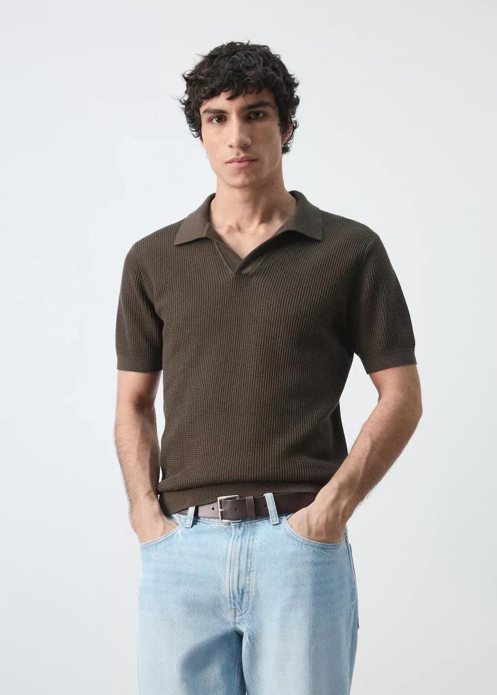 Brown Cotton Knitted Polo Structure, Dark Brown, large image number 3
