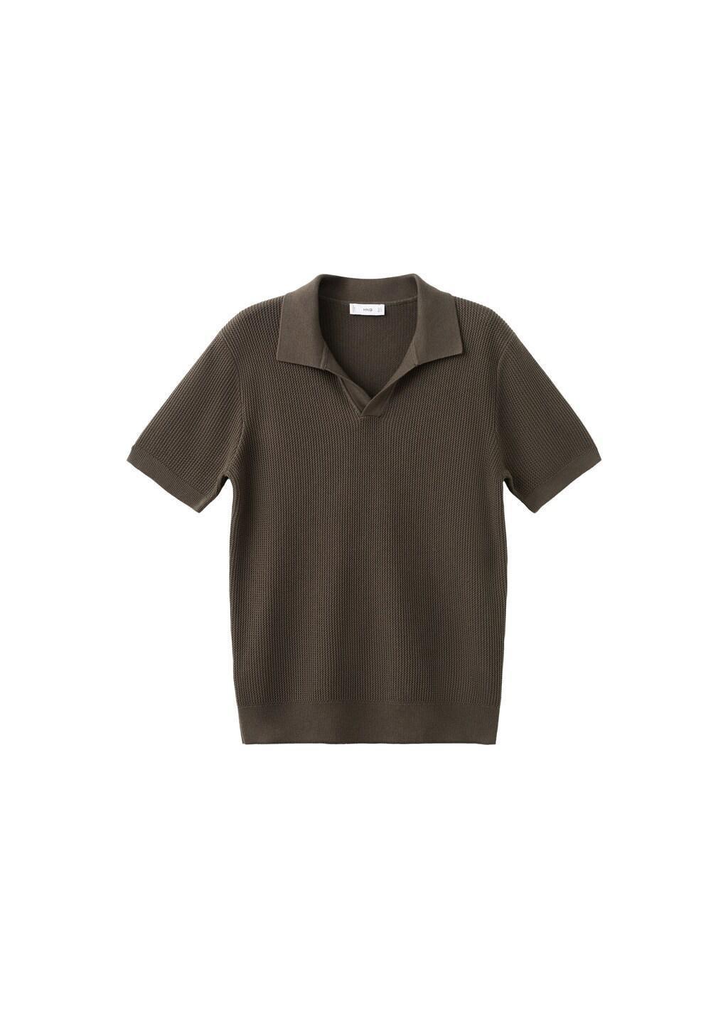 Brown Cotton Knitted Polo Structure, Dark Brown, large image number 6