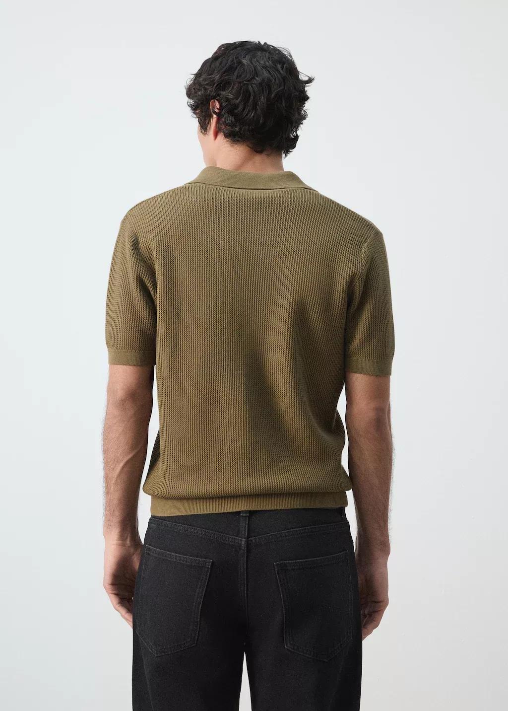 Khaki Cotton Knitted Polo Structure, Beige - Khaki, medium