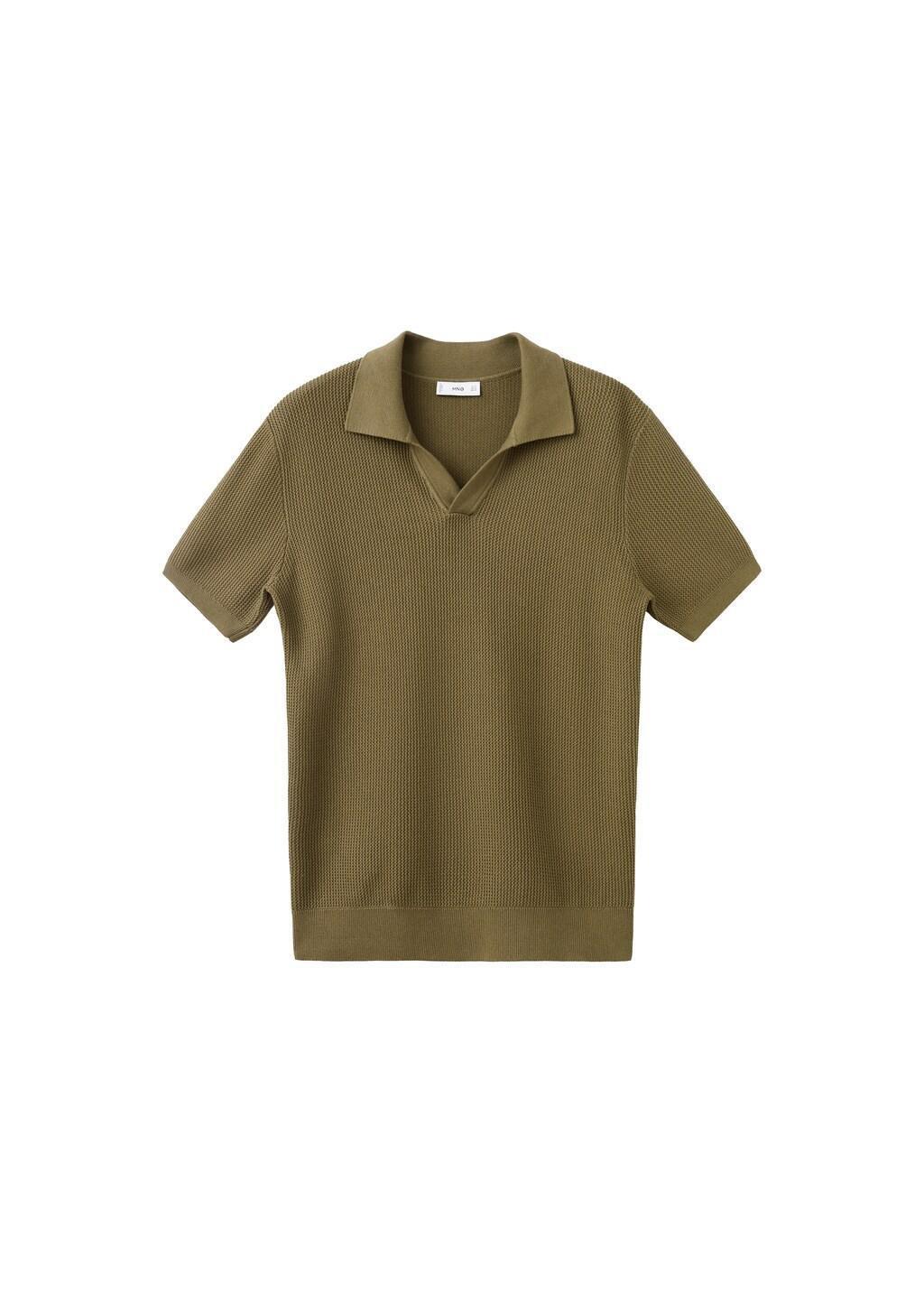 Khaki Cotton Knitted Polo Structure, Beige - Khaki, large image number 6