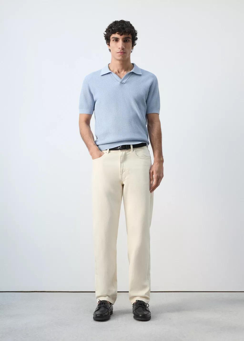 Blue Cotton Knitted Polo Structure, Light-Pastel Blue, large image number 0