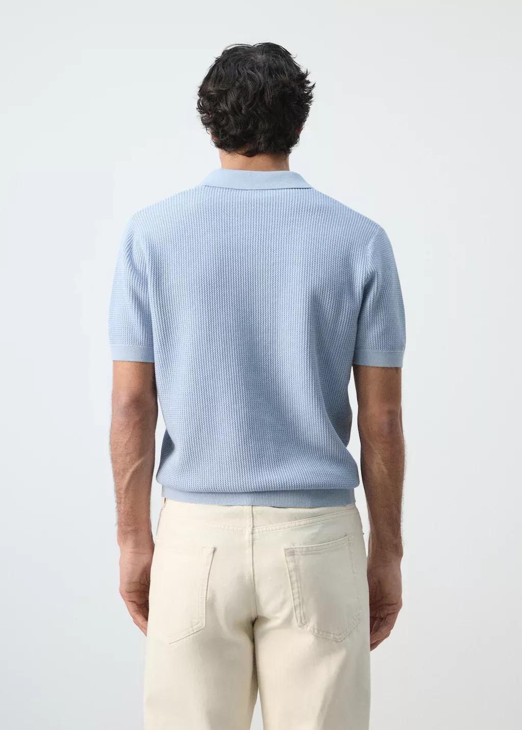 Blue Cotton Knitted Polo Structure, Light-Pastel Blue, large image number 2