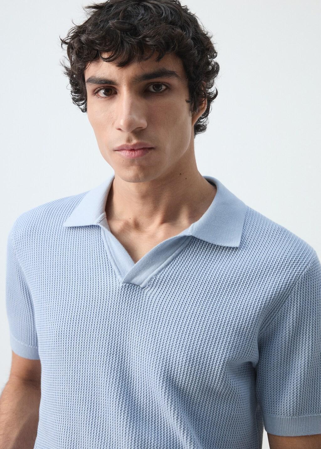 Blue Cotton Knitted Polo Structure, Light-Pastel Blue, large image number 4