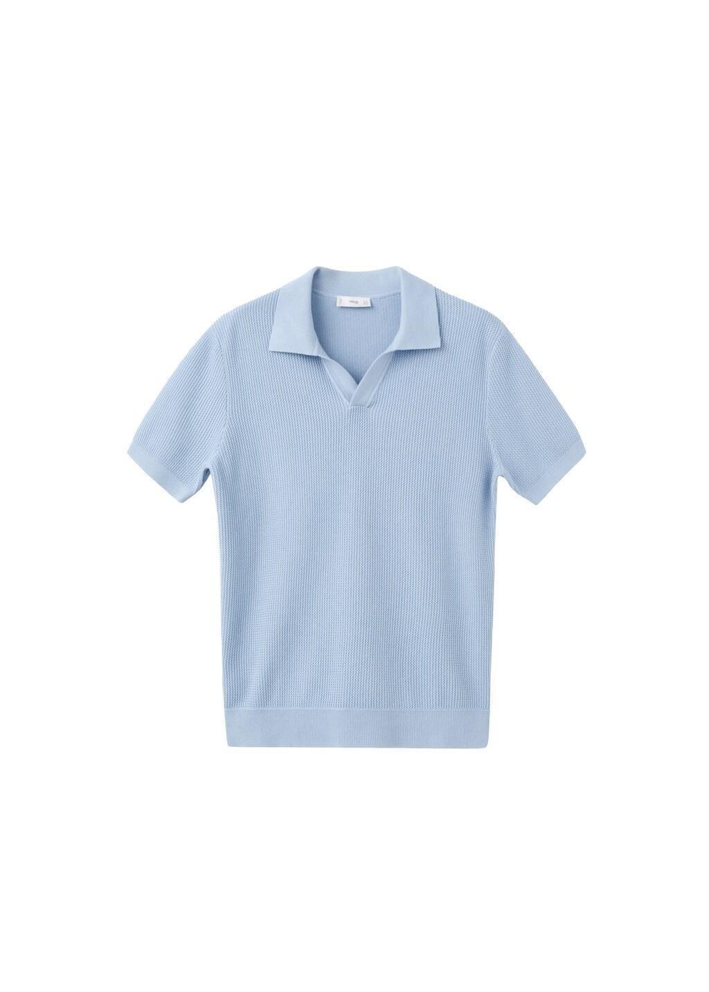 Blue Cotton Knitted Polo Structure, Light-Pastel Blue, large image number 6