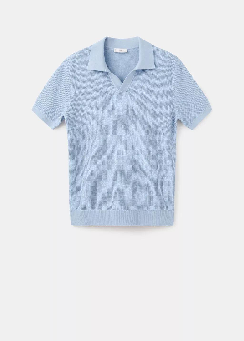Blue Cotton Knitted Polo Structure, Light-Pastel Blue, large image number 7