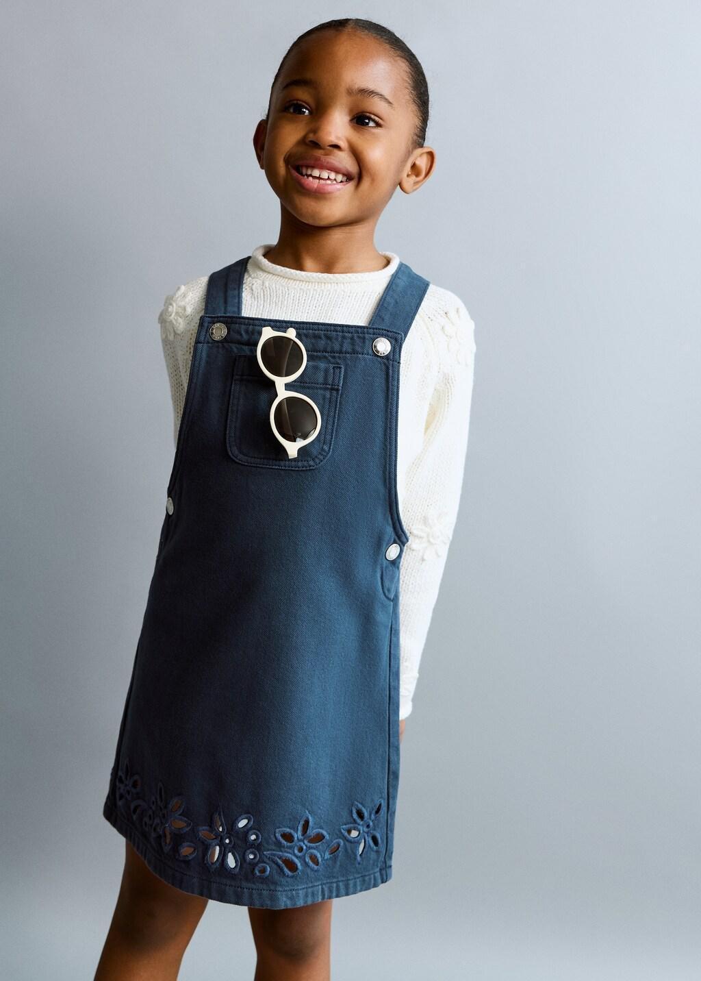 Navy Short Denim Pinafore, Baby Girl, Navy, large image number 0