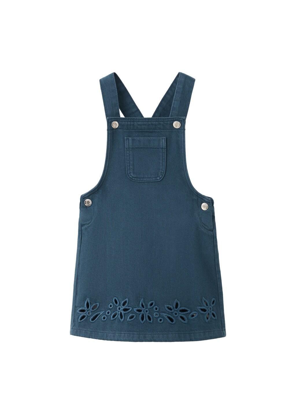 Navy Short Denim Pinafore, Baby Girl, Navy, large image number 5