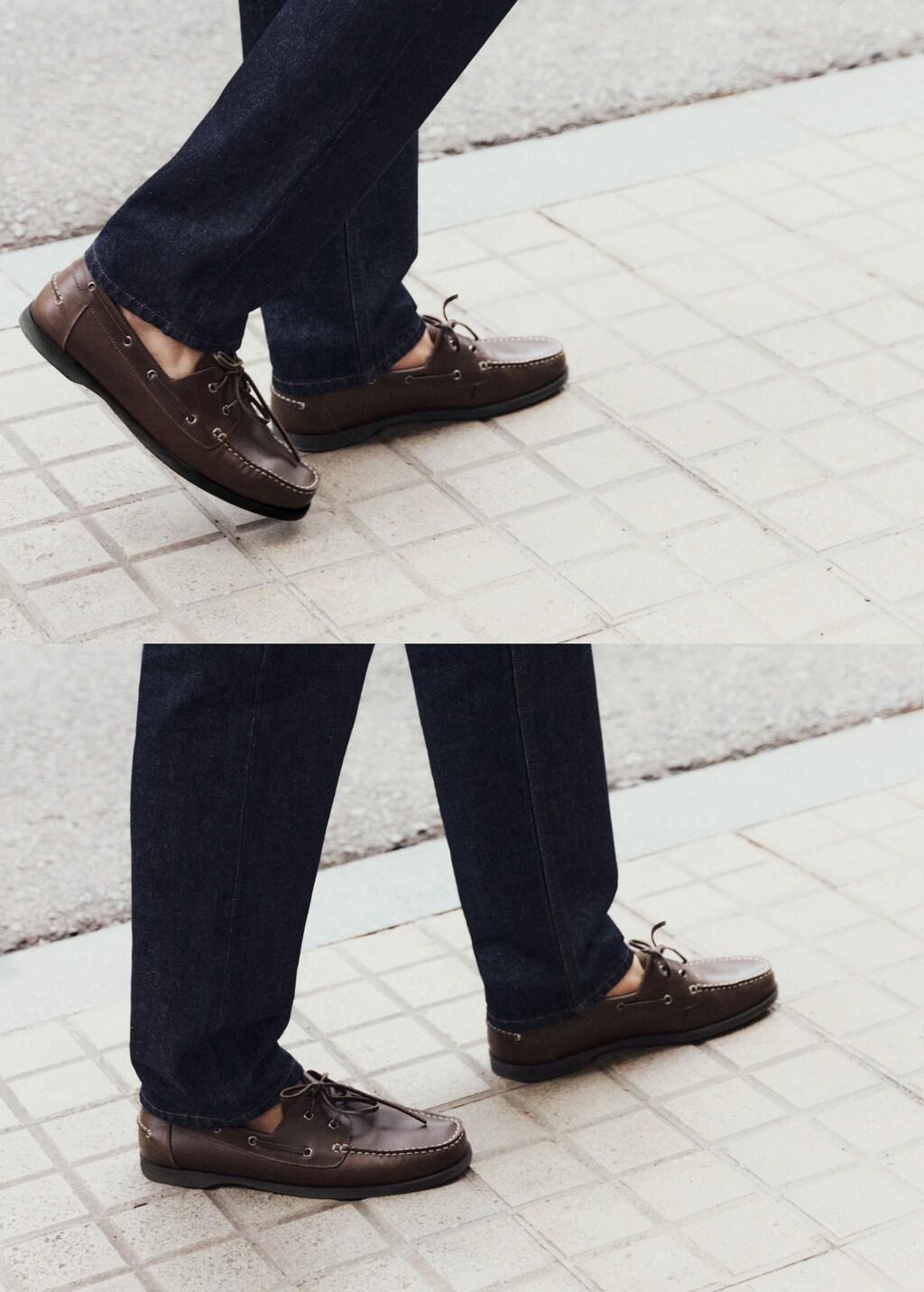 Brown Leather Nautical Shoes, Brown, medium