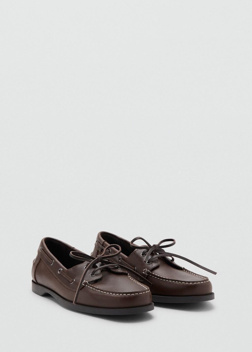 Brown Leather Nautical Shoes, Brown, medium