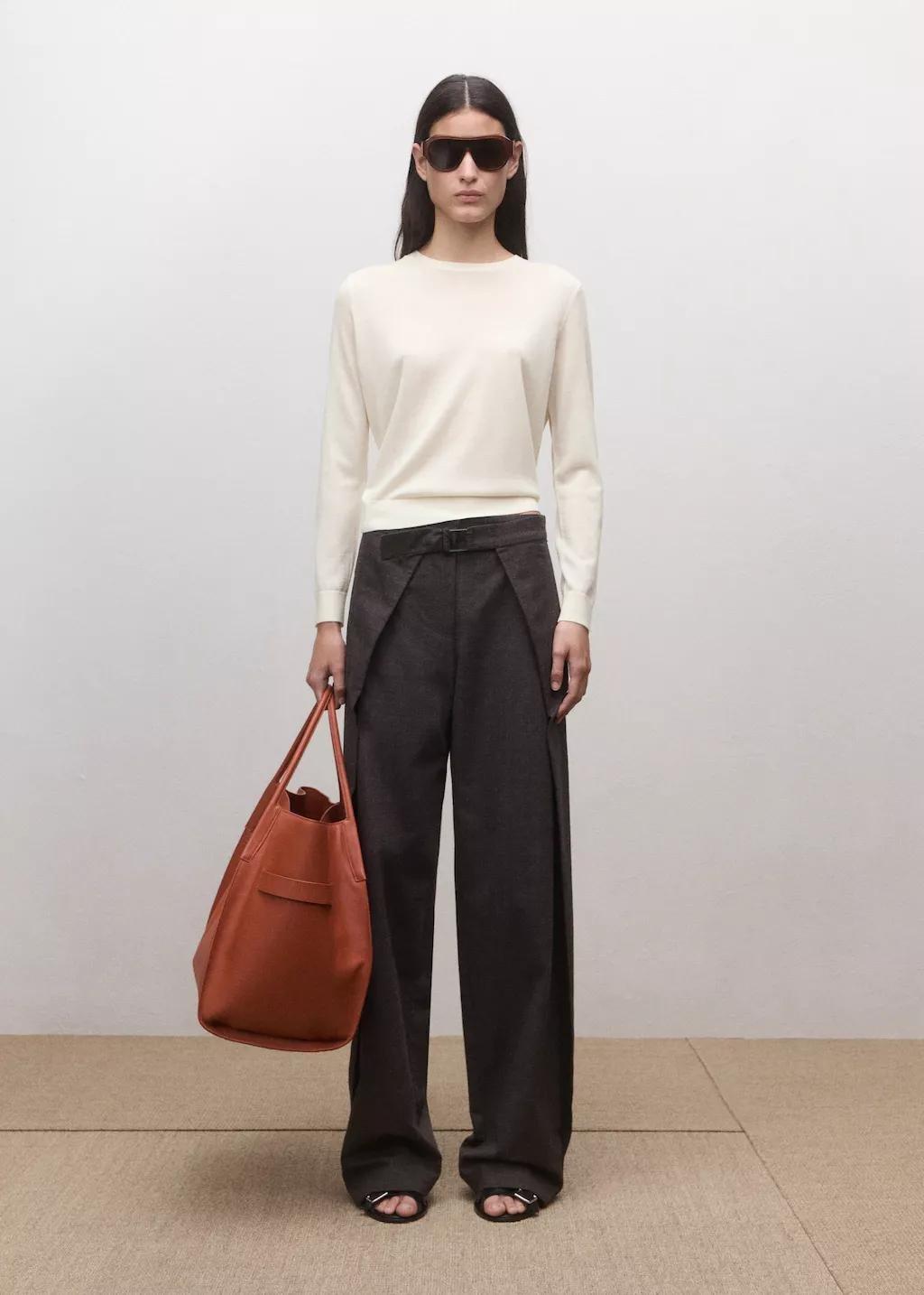 Orange Wool Round-Neck Sweater, Light Beige, large image number 0