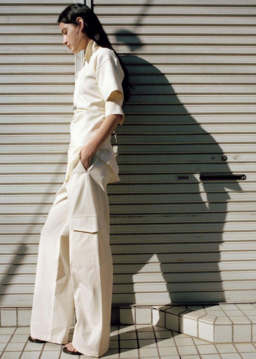 Cream Fitted Cotton T-Shirt With Asymmetrical Hem, Yellow, large image number 3