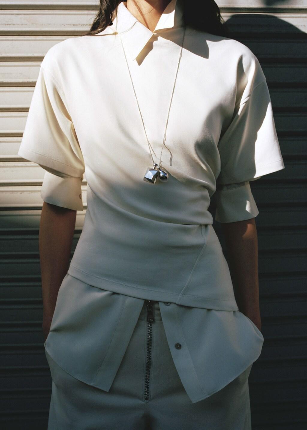 Cream Fitted Cotton T-Shirt With Asymmetrical Hem, Yellow, large image number 4