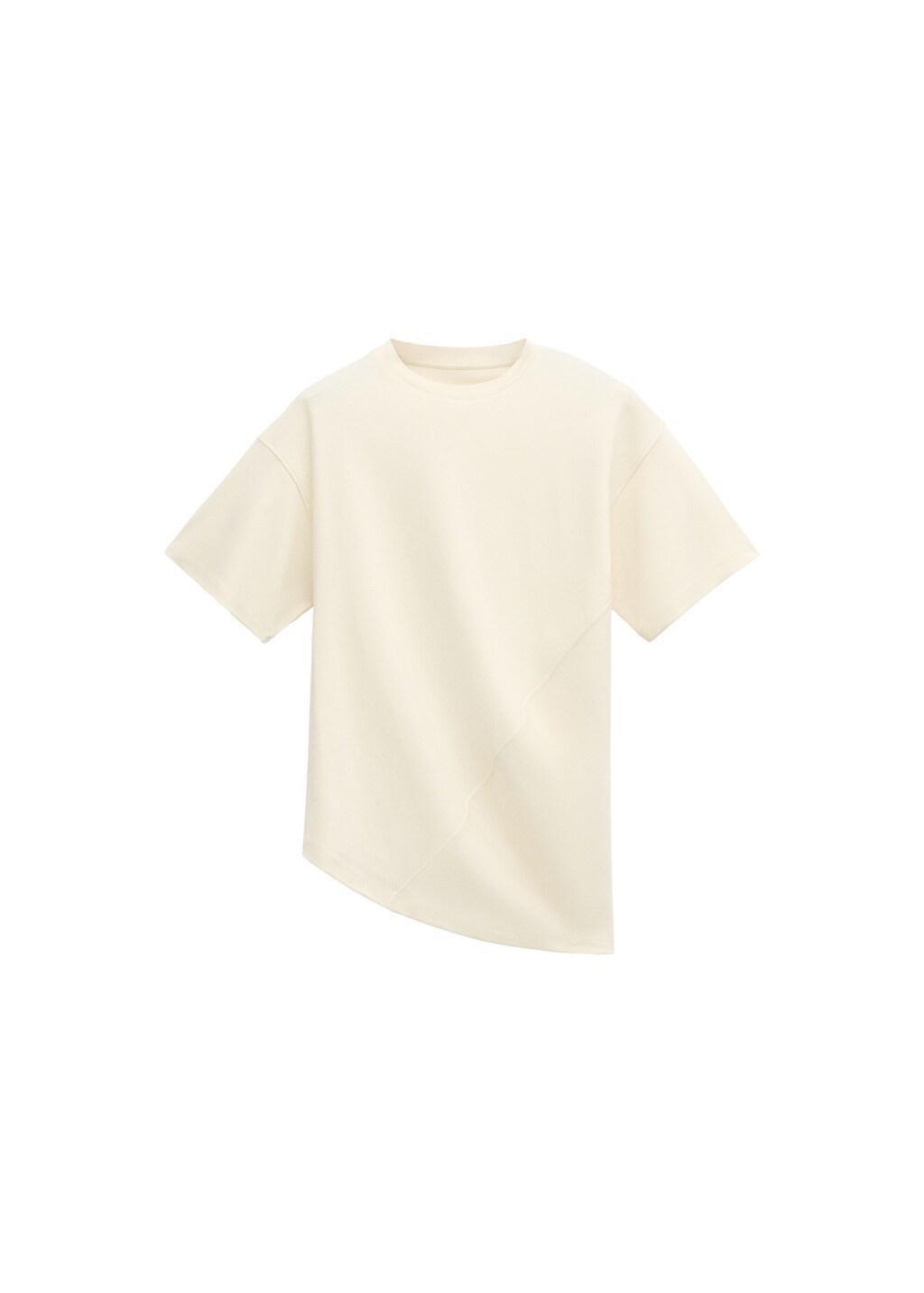 Cream Fitted Cotton T-Shirt With Asymmetrical Hem, Yellow, large image number 6