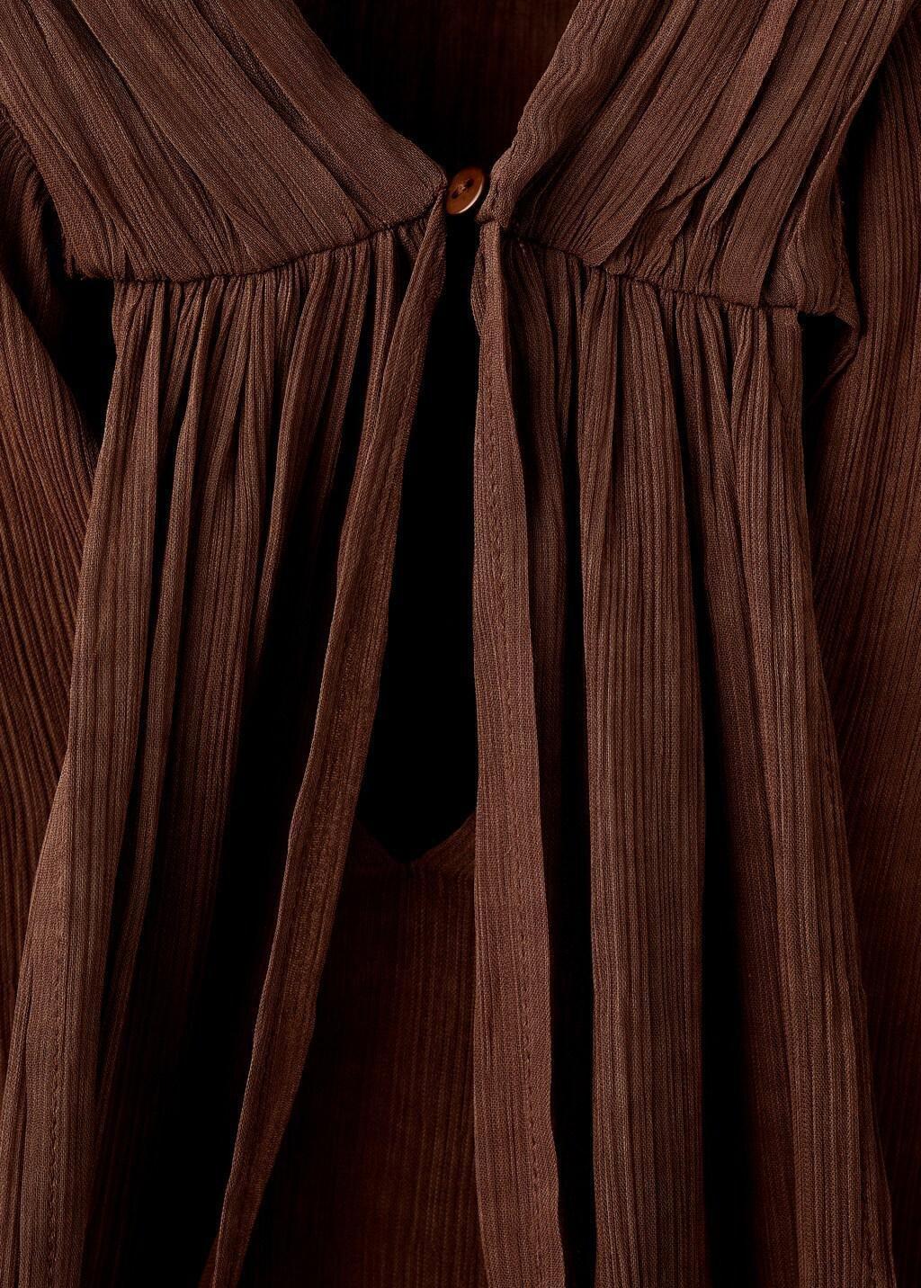 Brown High-Neck Frilled Blouse, Brown, large image number 1