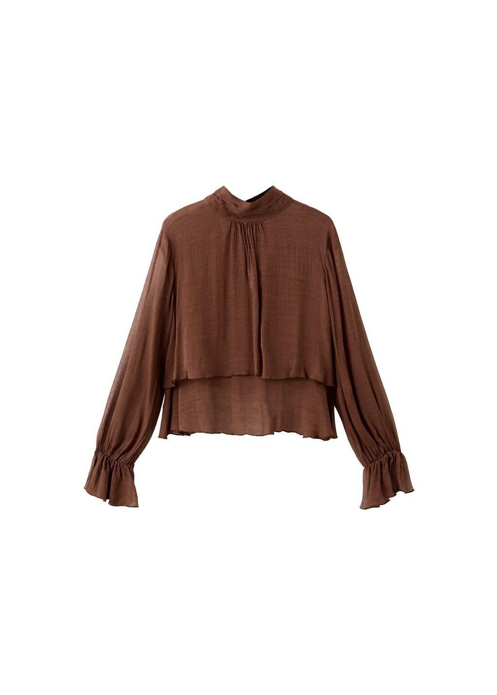 Brown High-Neck Frilled Blouse, Brown, large image number 6