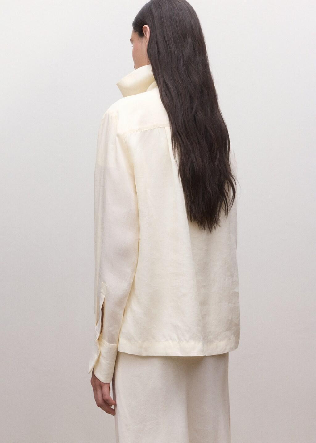 Beige Lyocell Funnel Neck Shirt, Light Beige, large image number 2