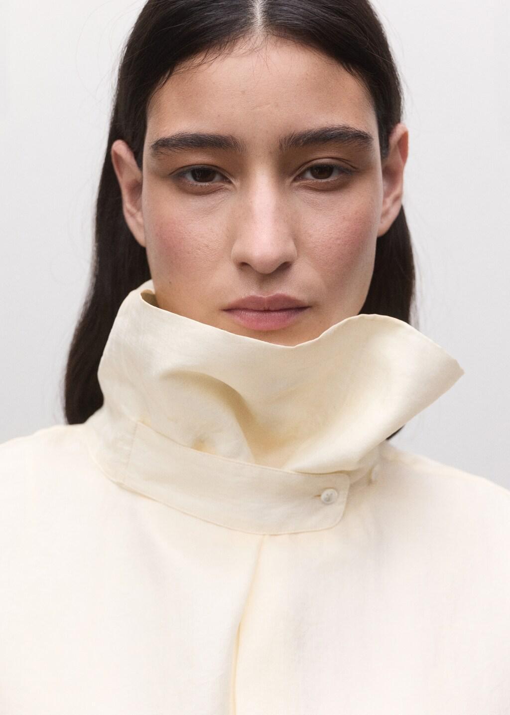 Beige Lyocell Funnel Neck Shirt, Light Beige, large image number 4