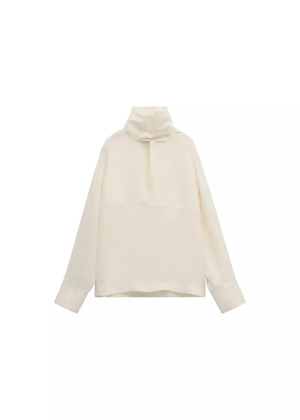 Beige Lyocell Funnel Neck Shirt, Light Beige, large image number 6