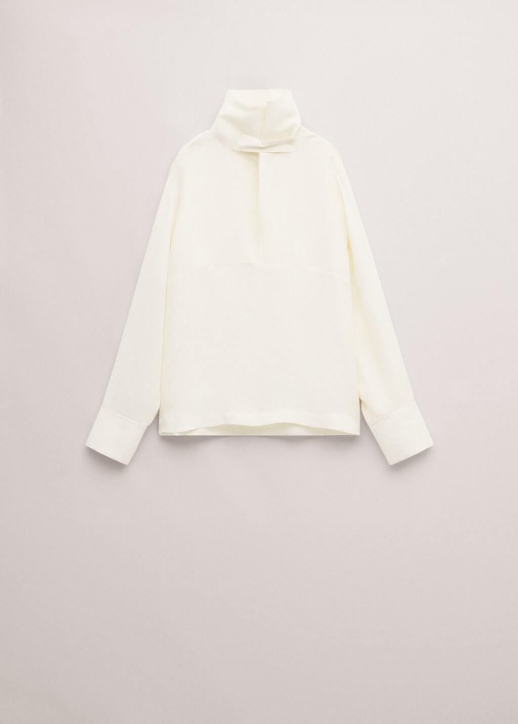 Beige Lyocell Funnel Neck Shirt, Light Beige, large image number 7