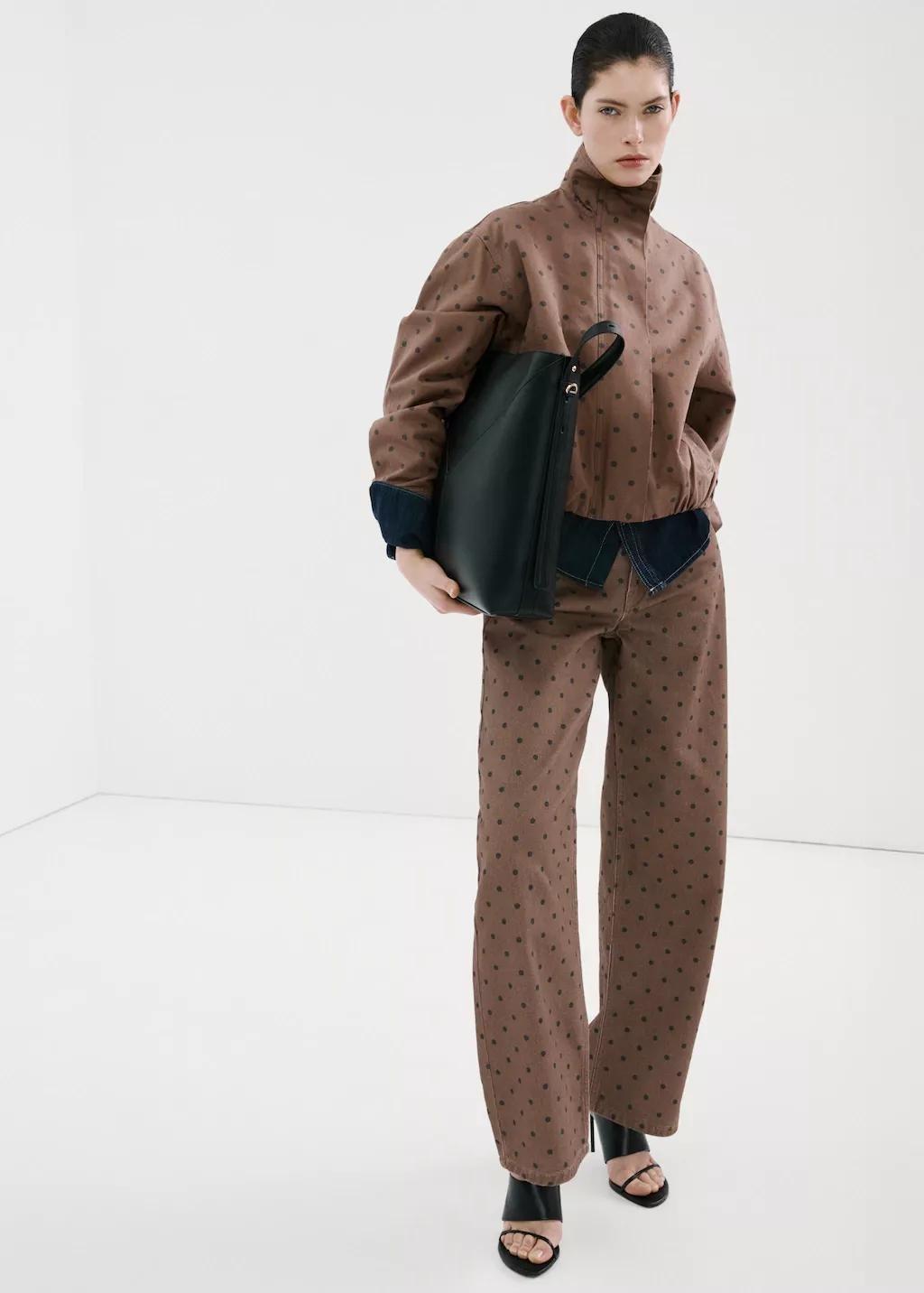 Brown Denim Bomber Jacket With Polka Dots, 0201_32, large image number 0