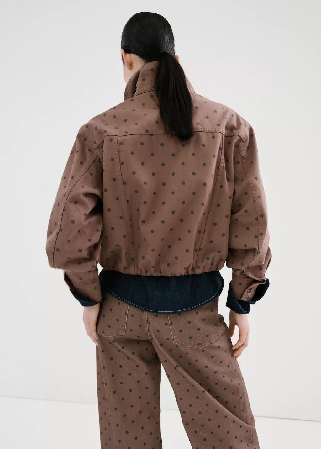 Brown Denim Bomber Jacket With Polka Dots, 0201_32, large image number 2